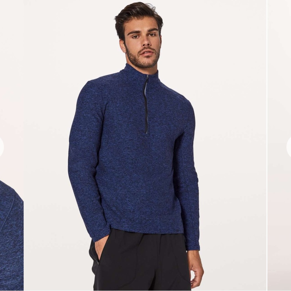 Lululemon Surge Warm 1/2 Zip Pullover Heathered Cerulean Blue Black Large